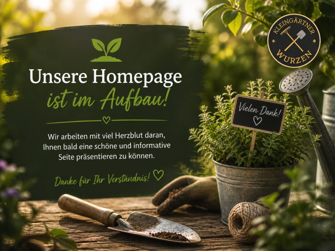 Text auf einer ansprechenden Garten-Hintergrundgrafik mit Schaufel und Pflanzen.